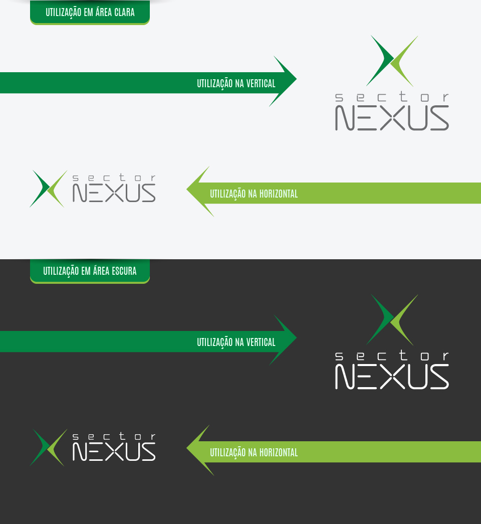 Variações do logotipo criado para a empresa Sector Nexus